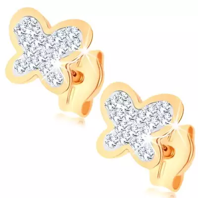 9 karátos pillangós arany fülbevaló átlátszó Swarovski kristályokkal