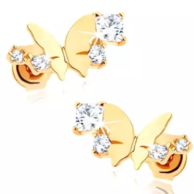 9K arany fülbevaló pillangóval és cirkónia ívvel