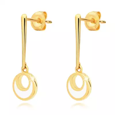 9K arany fülbevaló fehér mázzal és kör alakú kivágással