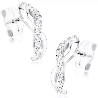 9 karátos arany fülbevaló összefonódó hullámokkal és átlátszó cirkóniákkal