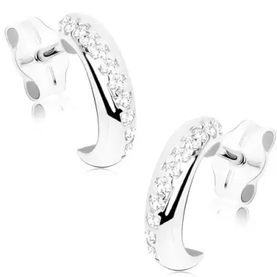 9 karátos arany fülbevaló félkarikával, átlós vonalban elhelyezett átlátszó cirkóniákkal