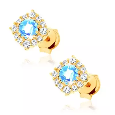 14 karátos arany fülbevaló négyzet alakú, kék topázzal és cirkóniákkal bélelve