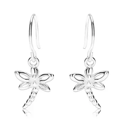Fülbevaló 925 ezüstből, kicsi repülő szitakötő kivágásokkal a szárnyain