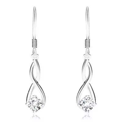 925 ezüst fülbevaló, ellentétesen hullámzó vonalak, átlátszó cirkónia, horog