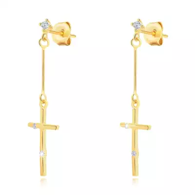 14 karátos arany fülbevaló latin kereszttel és átlátszó cirkóniákkal