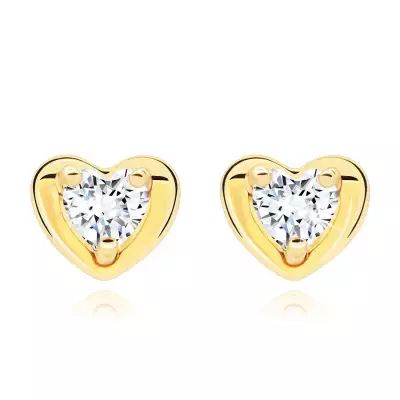 14 karátos arany fülbevaló átlátszó cirkóniával, szív alakú és sima körvonallal