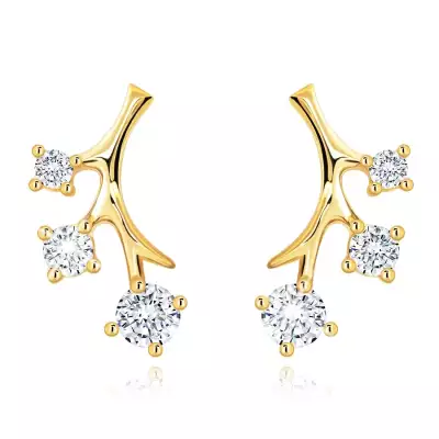 14 karátos arany fülbevaló három átlátszó cirkóniával díszített ággal