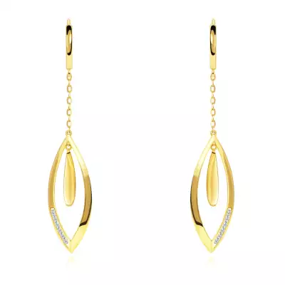 14 karátos arany függő fülbevaló cirkónia csíkkal díszített láncon