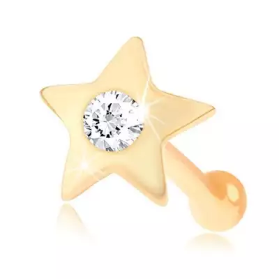 Egyenes orrpiercing 14K sárga színű aranyból - kis, fényes cirkóniás csillag 