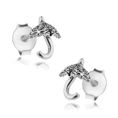 Beszúrós fülbevaló, 925 ezüst, kis fényes esernyő, fekete patina