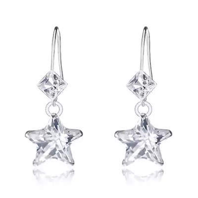 925 ezüst fülbevaló, átlátszó Swarovski kristály, rombusz, csillag