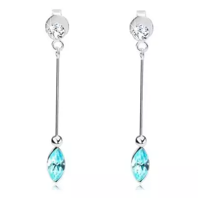 Fülbevaló 925 ezüstből, átlátszó kerek és világoskék szem alakú Swarovski kristály