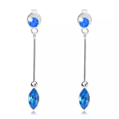 Lógó fülbevalók, 925 ezüst, kerek sötétkék és búzaszem Swarovski kristály