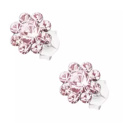 Fülbevaló 925 ezüstből, csillogó virág - világoslila Preciosa kristályok