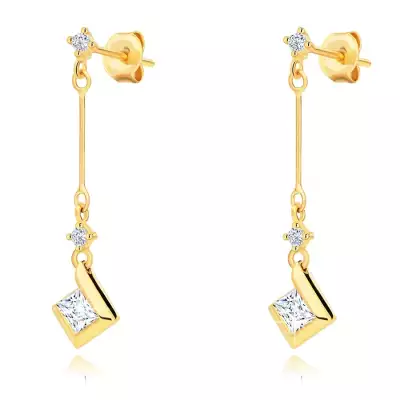 Lógós ,stekkeres 9 karátos sárgaarany fülbevaló átlátszó cirkóniákkal