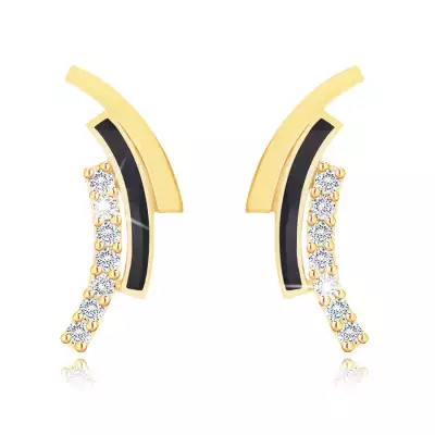 9 karátos arany fülbevalók fekete mázzal és cirkóniákkal