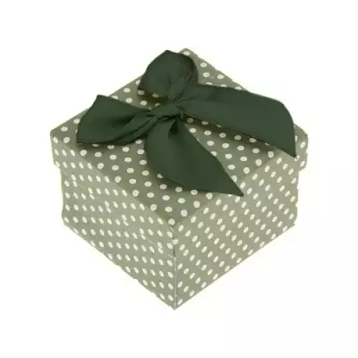 Ajándék doboz gyűrűre vagy fülbevalóra, zöld alapon pöttyök, masni