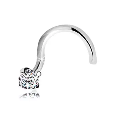 Hajlított orrpiercing 14K fehér aranyból - csillogó átlátszó cirkónia, 2 mm