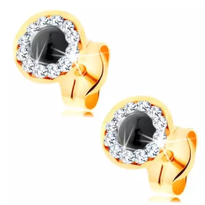 Fülbevaló 14K sárga aranyból - kerek zafír, átlátszó Swarovski kristályok
