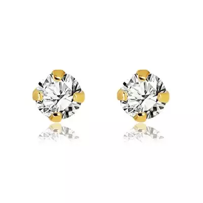 585 arany fülbevaló - átlátszó kerek cirkónia négy pálcával megfogva, 3 mm