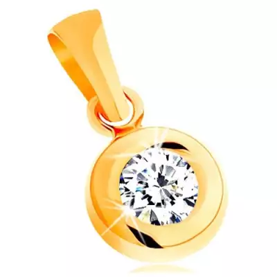 Medál 14K sárga aranyból - kerek átlátszó cirkónia fényes domború foglalatba