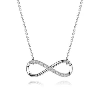 925 ezüst nyaklánc, fényes lapos végtelen szimbólum, csillogó lánc 
