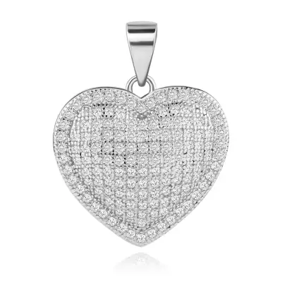 925 ezüst medál, kidomborodó szív átlátszó cirkóniákkal díszítve