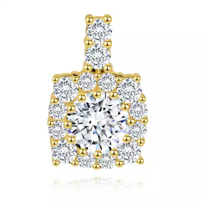 Fényes 585 arany medál - négyzet cirkónia körvonal, kerek áttetsző cirkónia