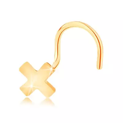 14K sárga arany orrpiercing - kis fényes X betű, ívelt