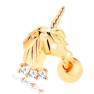 14K sárga arany fül piercing - egyszarvú, cirkóniás sáv