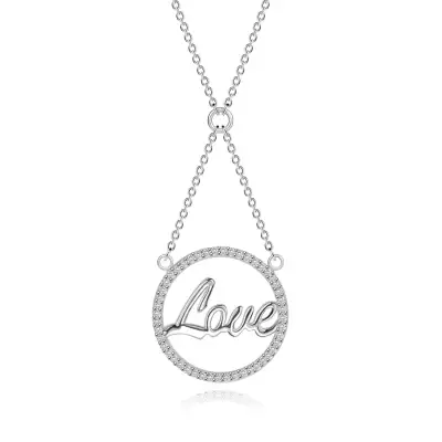 925 ezüst nyakék, lánc és medál - cirkóniás körvonal, Love felirat