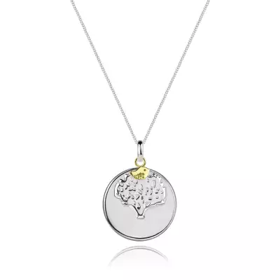 925 ezüst nyakék, kerek érem - életfa, madárka arany színben