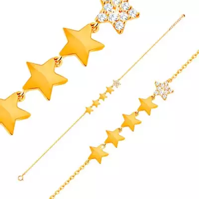 14K fénylő arany karkötő - öt csillag egy vonalban, lánc ovális szemekből, 180 mm