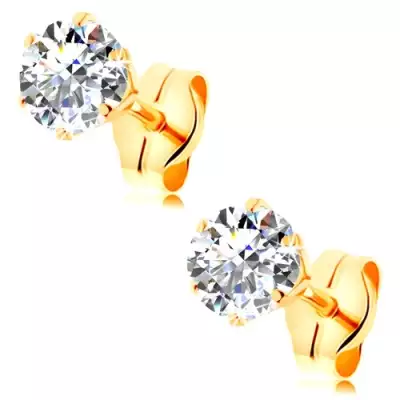Fülbevaló 14K sárga aranyból - átlátszó, kerek cirkónia foglalatban, 4 mm
