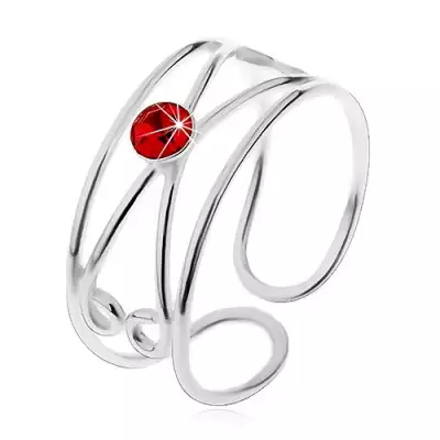 925 ezüst gyűrű - kerek piros cirkónia, dupla hurok, állítható