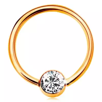 375 arany piercing - karika golyóval és beültetett átlátszó cirkóniával, 12 mm