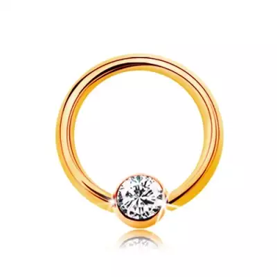 Piercing sárga 14K aranyból - kis karika golyóval és átlátszó cirkóniával, 6 mm