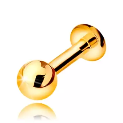 Piercing ajakba, állba és ajak fölé - fényes sima golyó, 14K arany, 6 mm