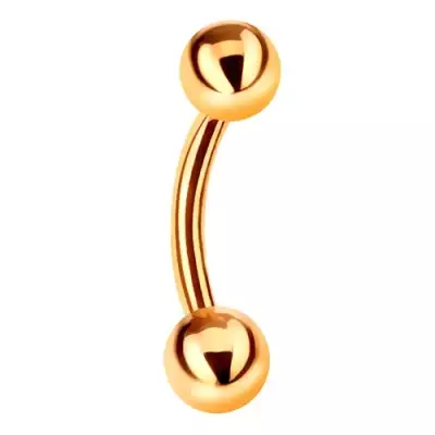 Piercing sárga 9K aranyból - hajlított súlyzó, két fényes sima golyó, 8 mm