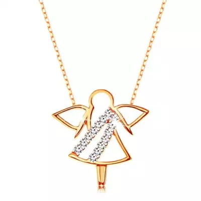 Nyaklánc sárga 9K aranyból - angyal körvonal, cirkóniás vonal, vékony csillogó lánc