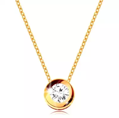 Nyaklánc sárga 14K aranyból - kerek átlátszó cirkónia foglalatban, finom lánc