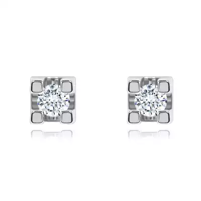 Fülbevaló fehér 14K aranyból - kerek átlátszó cirkónia, 2 mm