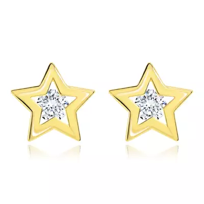Briliáns fülbevaló sárga 14K aranyból - csillag körvonal, átlátszó gyémánt