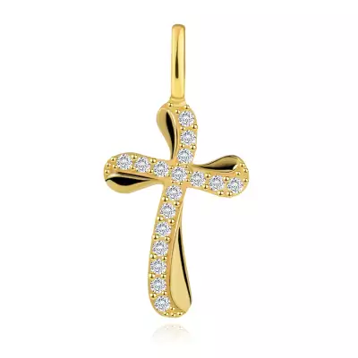 585 arany medál - kereszt hullámos szárakkal, átlátszó cirkóniákkal díszítve