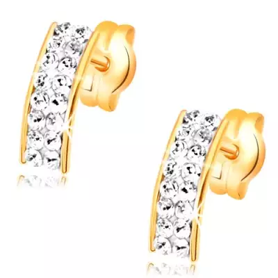 585 arany fülbevaló - átlátszó ív Swarovski kristályokból, fényes szélek