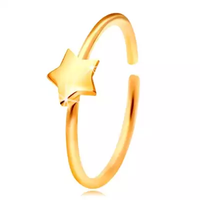 14K arany orrpiercing, fényes karika csillaggal, sárga arany