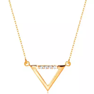 Nyaklánc sárga 14K aranyból - háromszög körvonal átlátszó cirkóniákkal díszítve