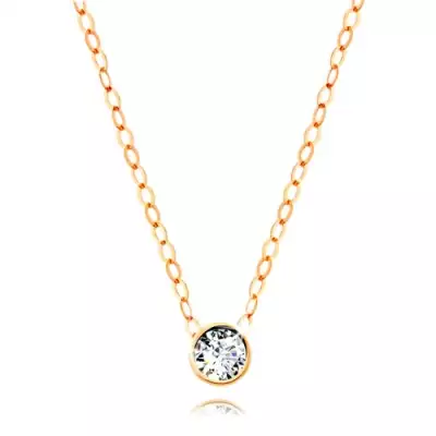 Gyémánt nyaklánc sárga 14K aranyból - átlátszó briliáns foglalatban, vékony lánc