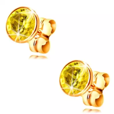 14K arany fülbevaló - kerek sárga cirkónia foglalatban, 5 mm