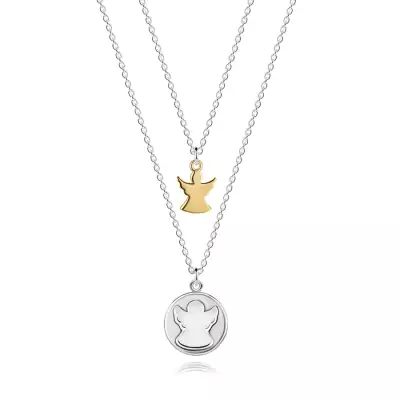 Két 925 ezüst nyaklánc - kör angyal formájú kivágással és réz színű angyal